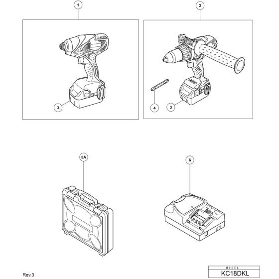 Main Assembly for Hikoki KC18DKL Cordless Combo Kit