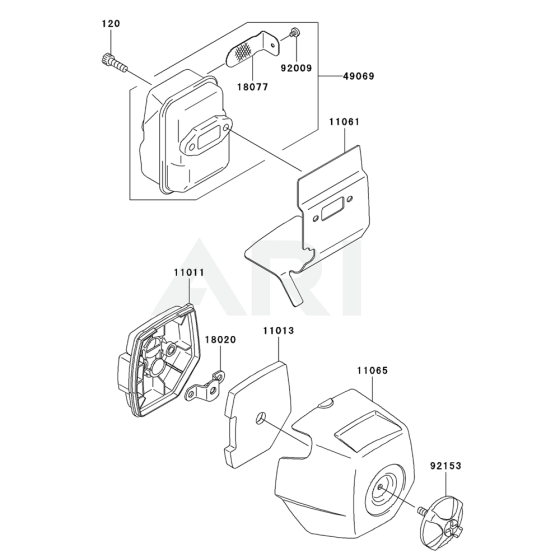 Air Filter / Muffler for Kawasaki KCS525A Hedge Trimmer