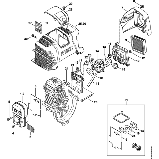 Muffler, Air filter for Stihl KM131 KM131R KombiEngine