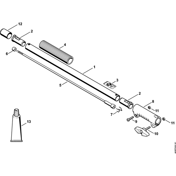 Drive tube extension 0.5 m HL-KM 0 deg., HL-KM 135 deg., HT-KM, SP-KM for Stihl KM85 KM85R KombiEngine