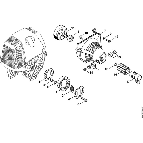 Clutch, Fan housing for Stihl KM90 KM90R KombiEngine