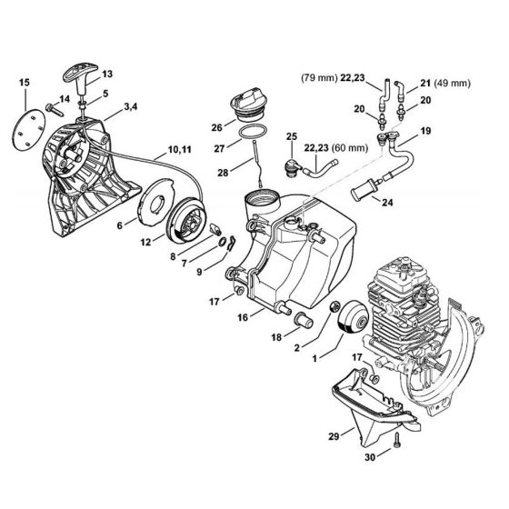 Rewind starter, Fuel tank for Stihl KM91R Kombi Engine