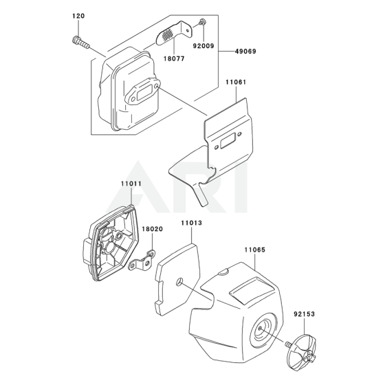 Air Filter / Muffler for Kawasaki KTF27A String Trimmers