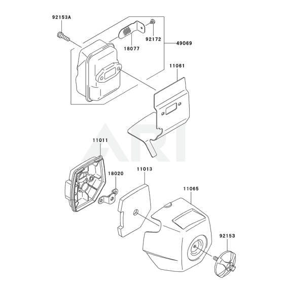 Air Filter / Muffler for Kawasaki KTF27B String Trimmers