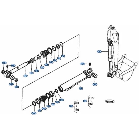 Bucket Cylinder Assembly for Kubota KH101 Mini Excavator