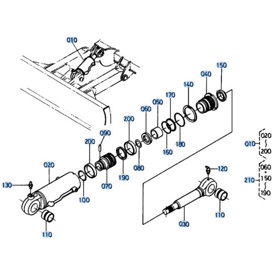 Dozer Cylinder Assembly for Kubota KH191 Mini Excavator