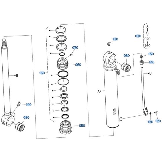 Bucket Cylinder Assembly for Kubota KX030-4 Mini Excavator
