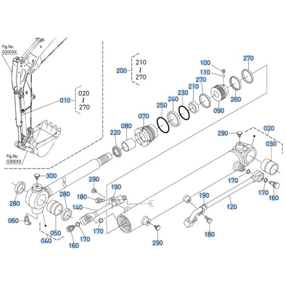 Bucket Cylinder Assembly for Kubota KX040-5 Mini Excavator