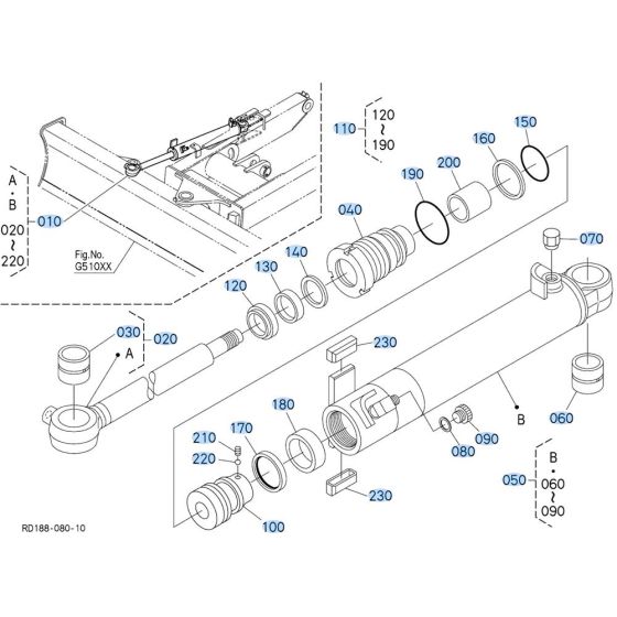 Blade Cylinder (Angle) Assembly for Kubota KX040-5 Mini Excavator