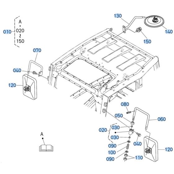 Mirror Assembly for Kubota KX040-5 Mini Excavator