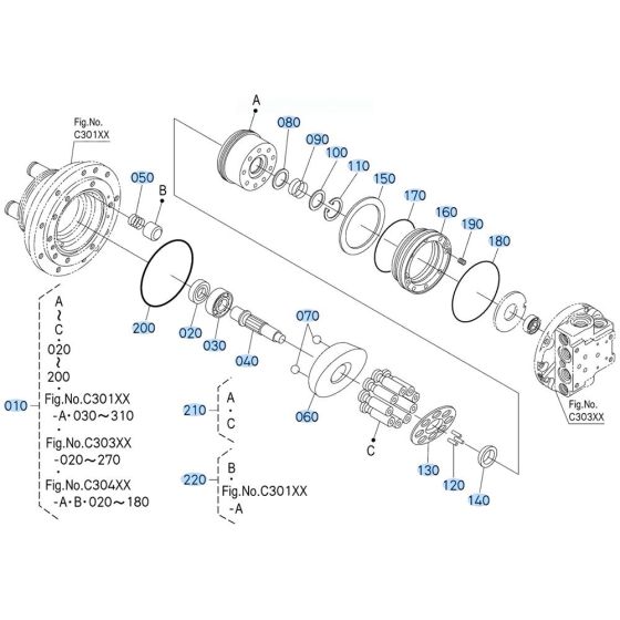 Drive Motor Assembly -1 for Kubota KX040-5 Mini Excavator