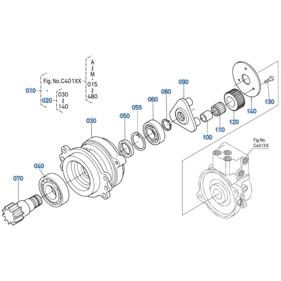 Swivel Motor Assembly -1 for Kubota KX040-5 Mini Excavator