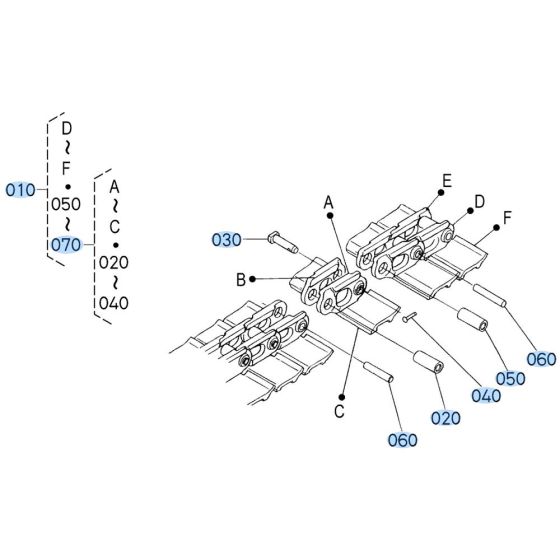 Crawler (Iron) Assembly for Kubota KX040-5 Mini Excavator
