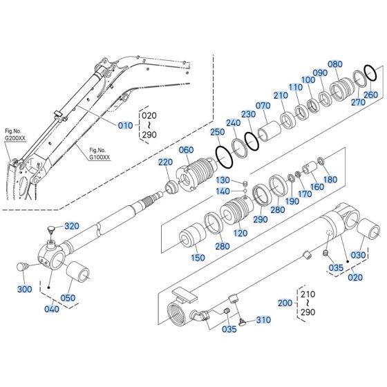 Arm Cylinder Assembly for Kubota KX040-5 Mini Excavator