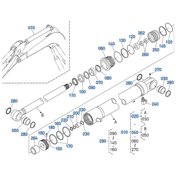 Arm Cylinder Assembly for Kubota KX080-3 Mini Excavator