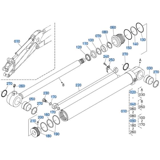 Bucket Cylinder Assembly for Kubota KX080-3 Mini Excavator