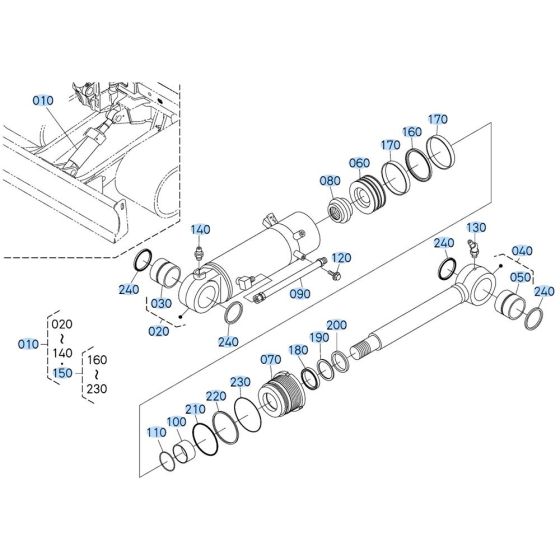 Blade Cylinder Assembly for Kubota KX080-3 Mini Excavator