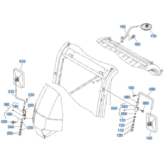 Mirror Assembly for Kubota KX080-3 Mini Excavator