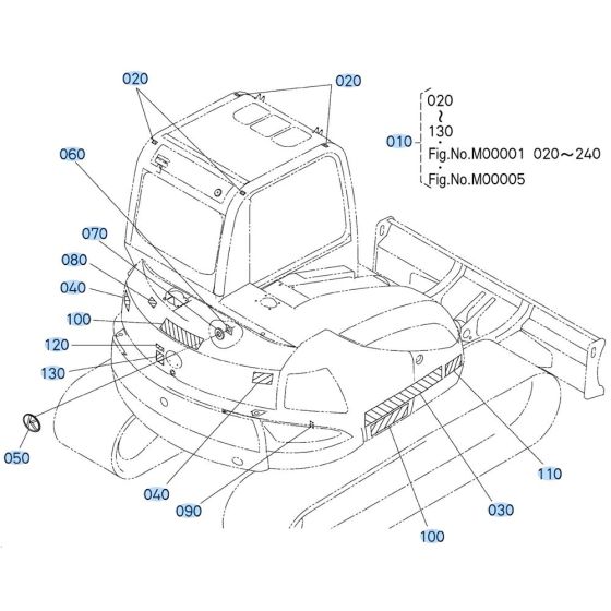 Decals -1 for Kubota KX080-3 Mini Excavator
