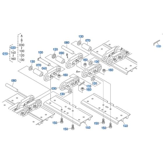 Crawler (Iron) Assembly for Kubota KX080-3 Mini Excavator