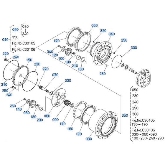Drive Motor Assembly -1 for Kubota KX080-3 Mini Excavator