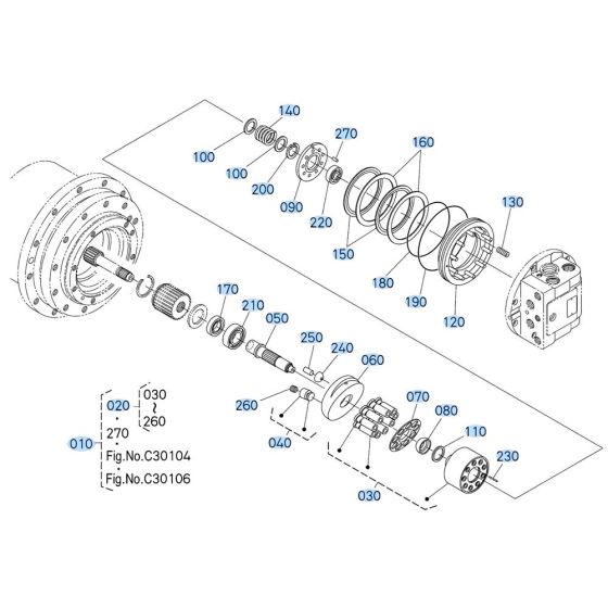Drive Motor Assembly -2 for Kubota KX080-3 Mini Excavator