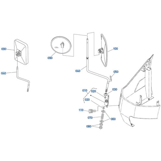 Mirror Assembly for Kubota KX080-4s Mini Excavator