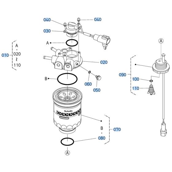 Fuel Filter Assembly for Kubota KX080-4s Mini Excavator