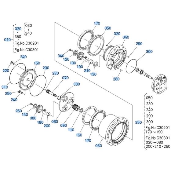 Drive Motor Assembly -1 for Kubota KX080-4s Mini Excavator