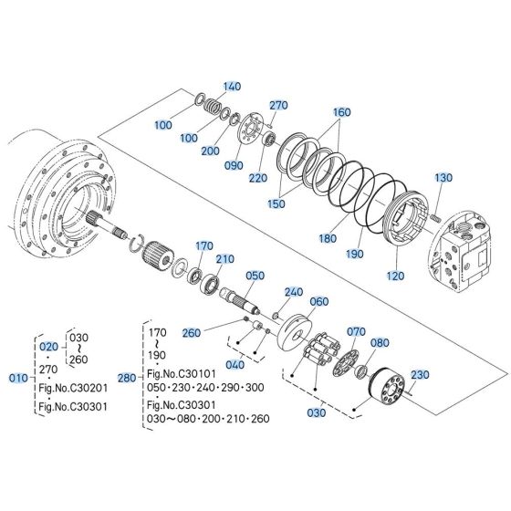 Drive Motor Assembly -2 for Kubota KX080-4s Mini Excavator