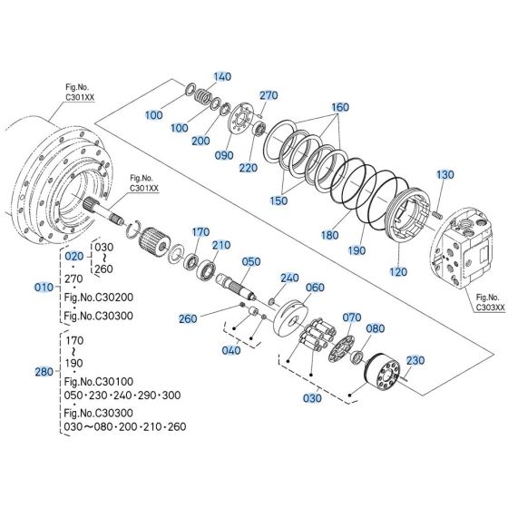 Drive Motor Assembly -2 for Kubota KX080-5 Mini Excavator