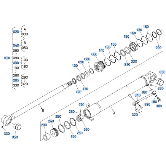 Boom Cylinder Assembly for Kubota KX080-5 Mini Excavator