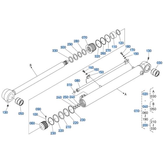 Bucket Cylinder Assembly for Kubota KX080-5 Mini Excavator