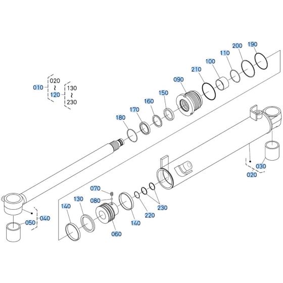 Blade Cylinder (Angle) Assembly for Kubota KX080-5 Mini Excavator