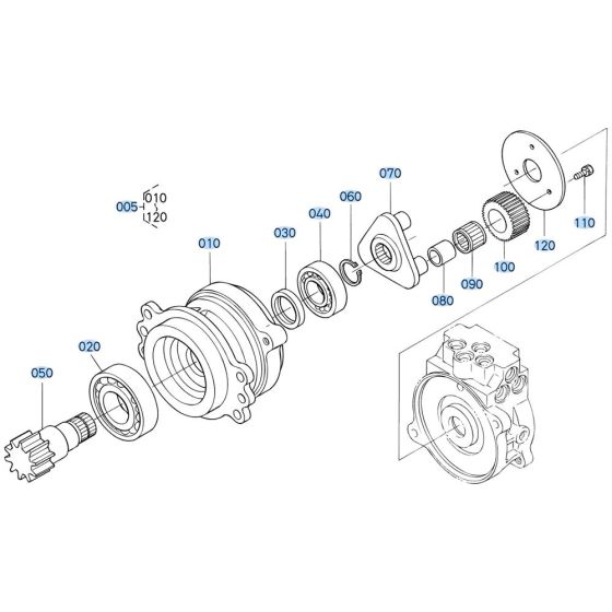 Swivel Motor Assembly -1 for Kubota KX121-3 Mini Excavator