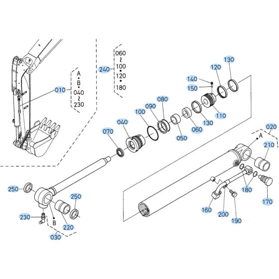 Bucket Cylinder Assembly for Kubota KX121-3 Mini Excavator