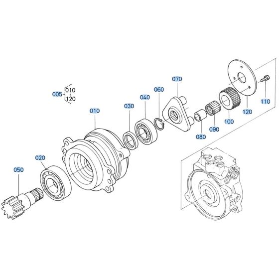 Swivel Motor Assembly -1 for Kubota KX91-3s Mini Excavator