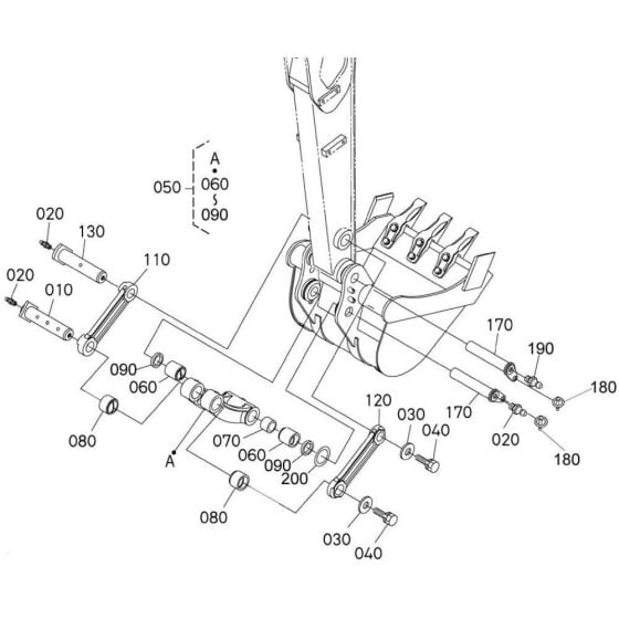 Dipper Arm/ Bucket Link Assembly for Kubota KX61-3 Mini Excavator