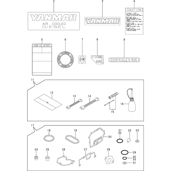 Tool, Label and Gasket Set Assembly for Yanmar L100N Engine