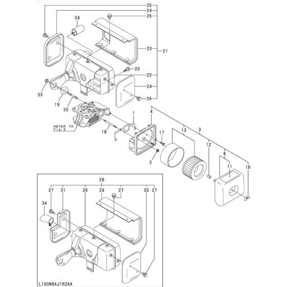 Air Cleaner and Muffler Assembly for Yanmar L100N Engine