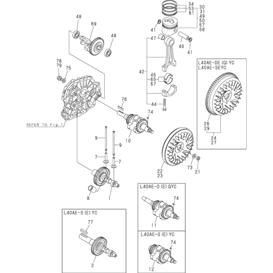 Crankshaft, Piston and Camshaft Assembly for Yanmar L40AE Engine