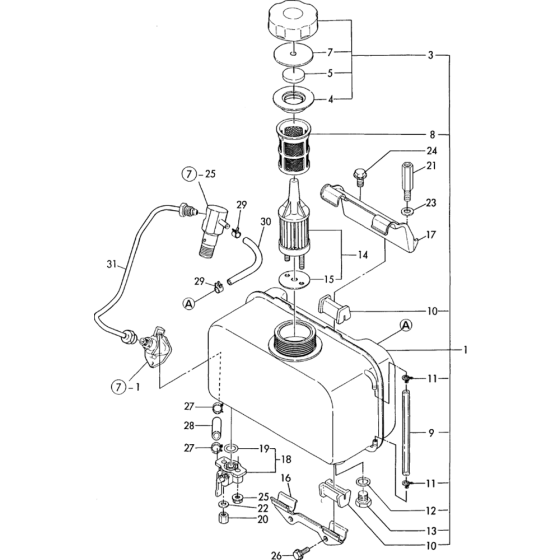 Fuel Tank and Fuel Line Assembly for Yanmar L40AE-S Engine