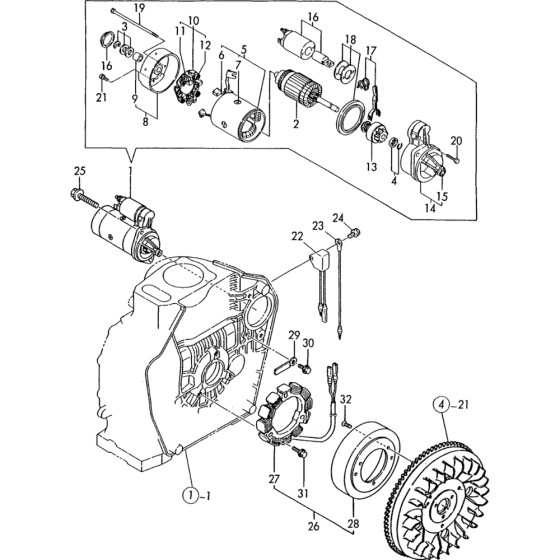 Starting Motor and Dynamo Assembly for Yanmar L40AE-S Engine