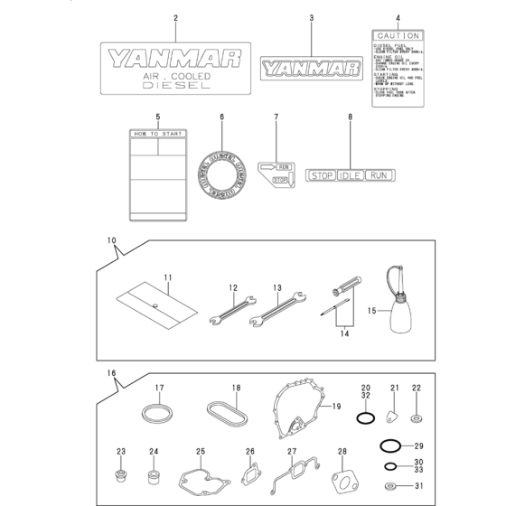 Tool, Label and Gasket Set Assembly for Yanmar L48N Engine