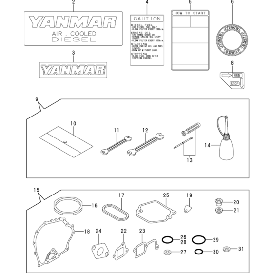 Tool, Label and Gasket Set Assembly for Yanmar L48N-S (Mixer) Engine