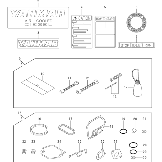 Label, Tool and Gasket Set Assembly for Yanmar L60AE Engine