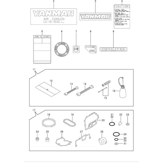 Tool, Label and Gasket Set Assembly for Yanmar L70N Engine