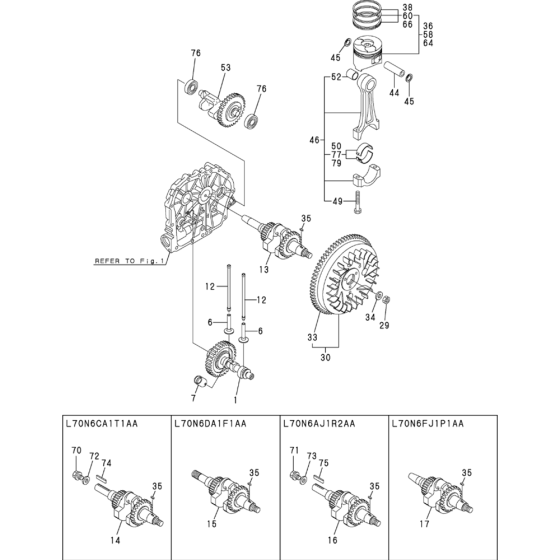 Crankshaft, Camshaft and Piston Assembly for Yanmar L70N Engine