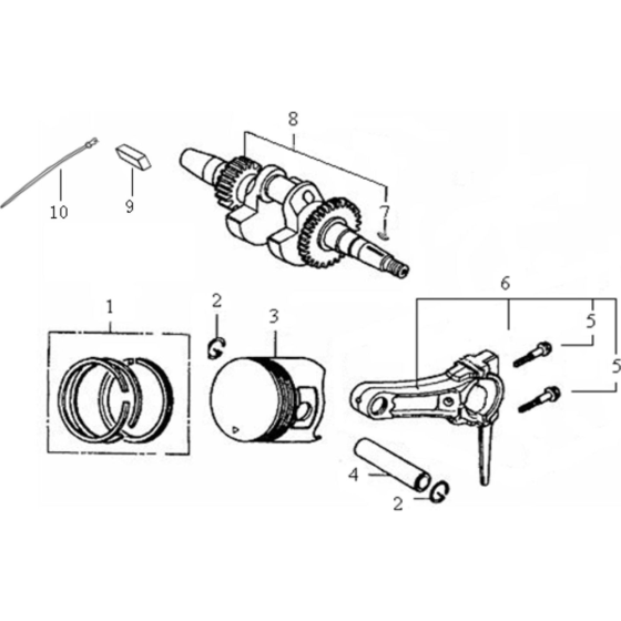 Crankshaft. Piston, Connecting Rod Assembly for Loncin LC154F-1 with Oil Alarm (87cc, 2.8hp) Twin Series Engine