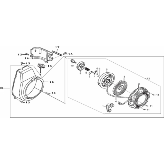 Starter Sub Assembly for Loncin LC25ZB21-1.2Q - 1 Inch Water Pump 